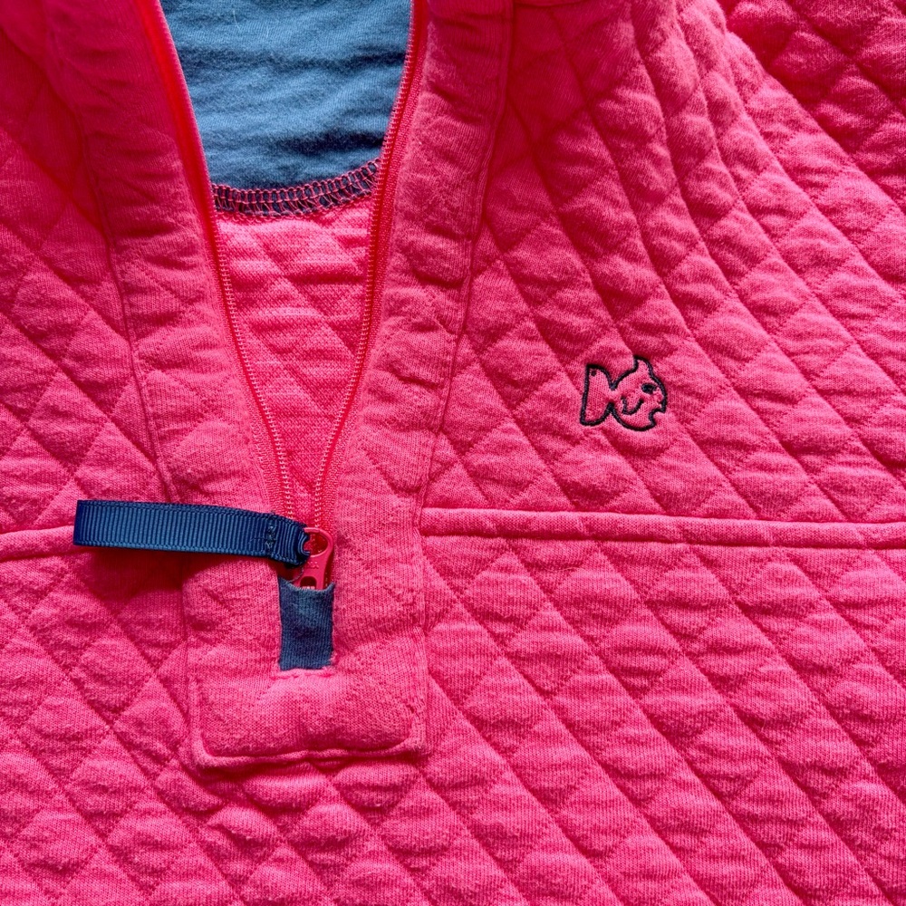 Prodoh Quilted Quarter Zip Pullover Pink Navy Trim Coastal Outdoor Size Small - Picture 2 of 7